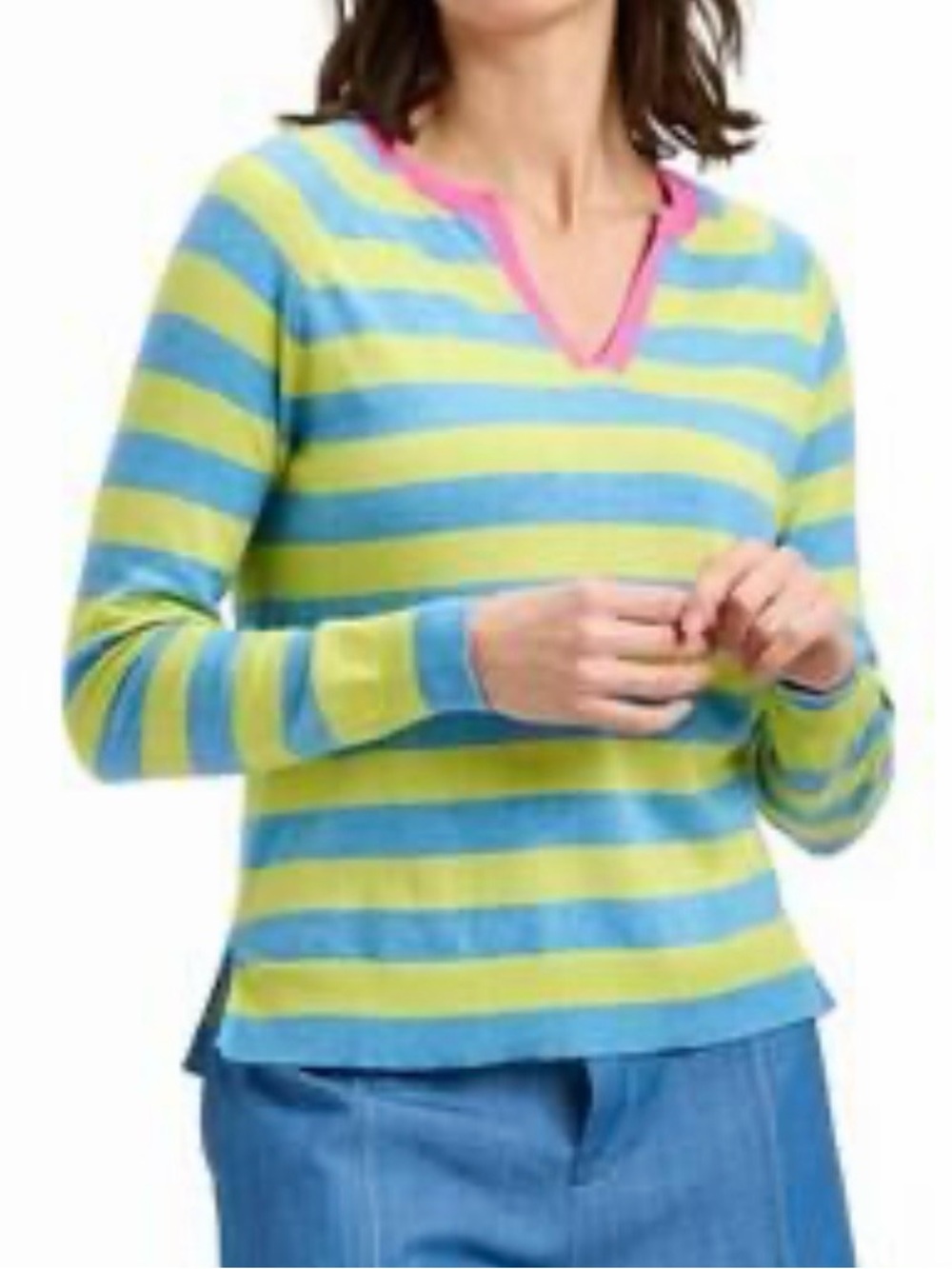 NWT Zaket & Plover Blue/Yellow Striped Henley Knit Pullover Sweater Sz S